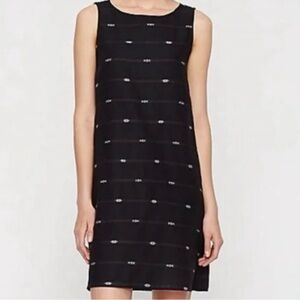 Eileen Fisher Dress Cotton  Classic Aztec Bateau Neck Nomadic Stripe Shift Sz PP